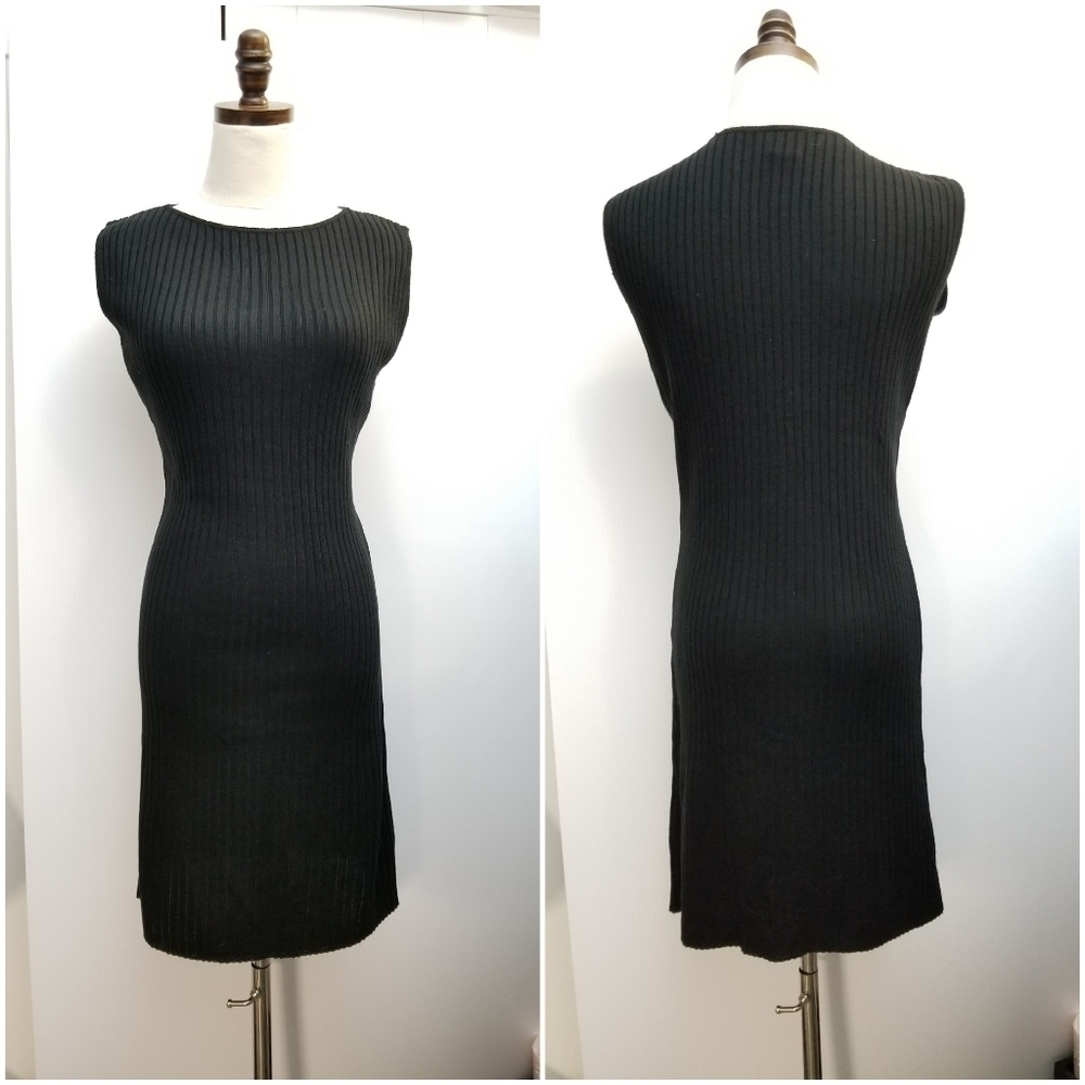 GAS Black Ribbed Stretchy Sleeveless Bodycon Sporty Dress, L